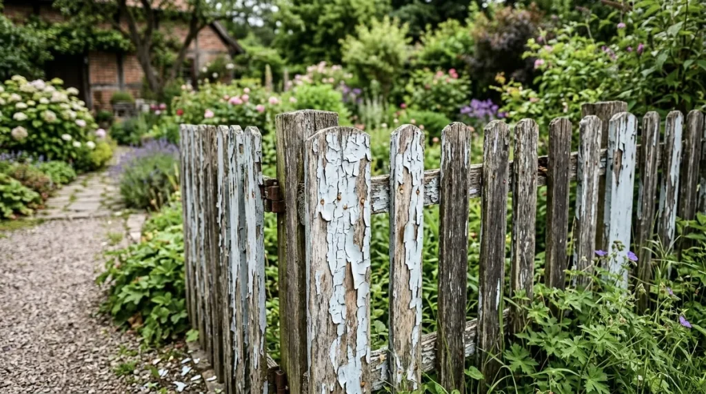 Verwitterter Holzzaun der gestrichen werden muss