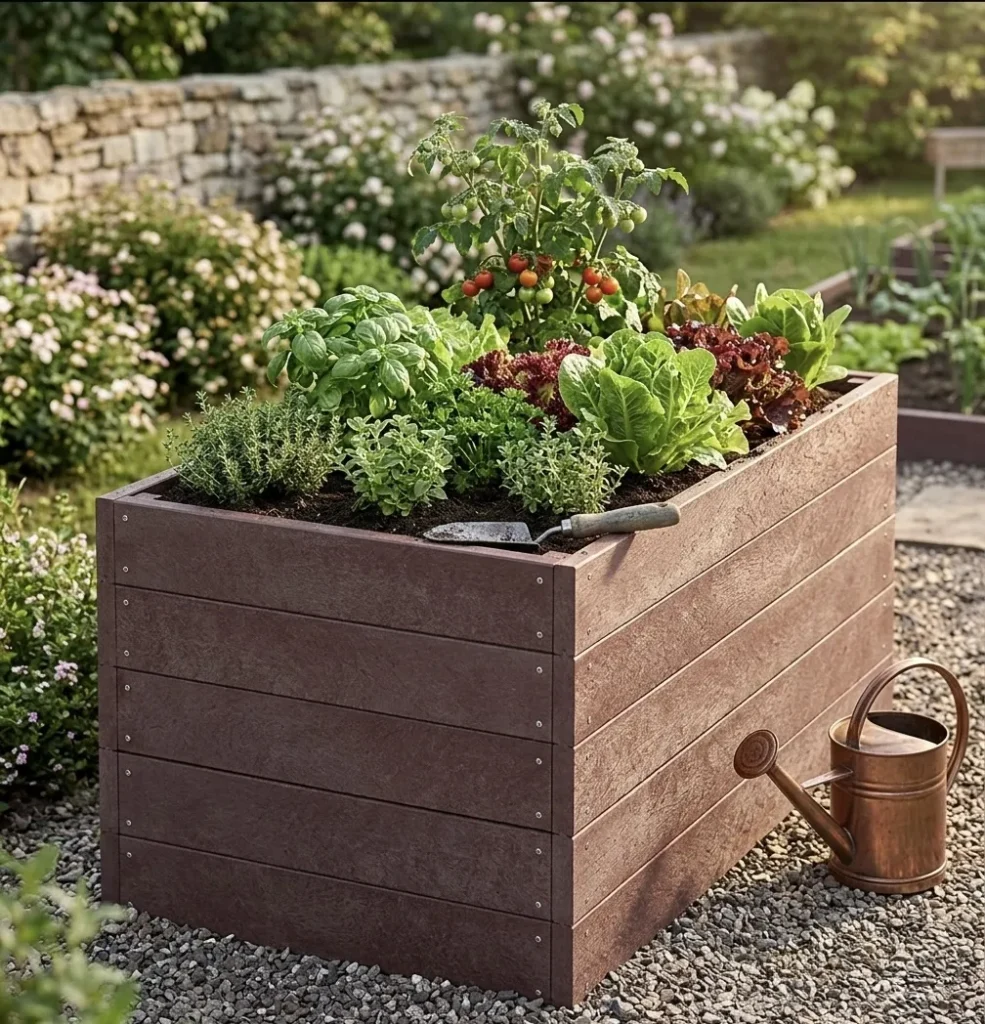 Traplast Kunststoff-Hochbeet im Garten -- wartungsfrei und langlebig